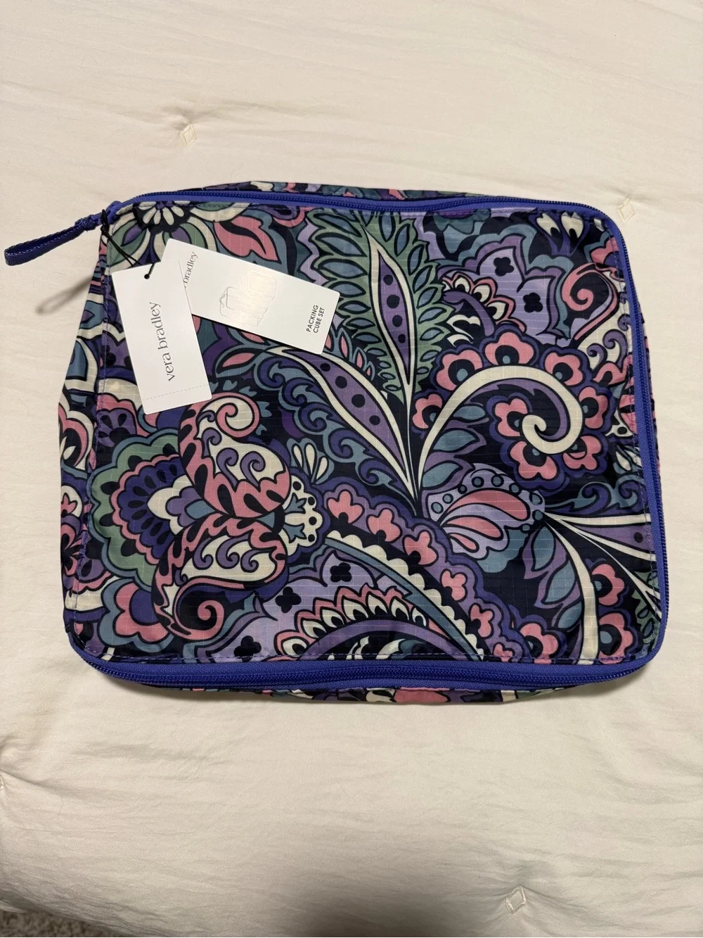 Vera Bradley Purple Paisley Cosmetic Case with Pink & Blue Accents